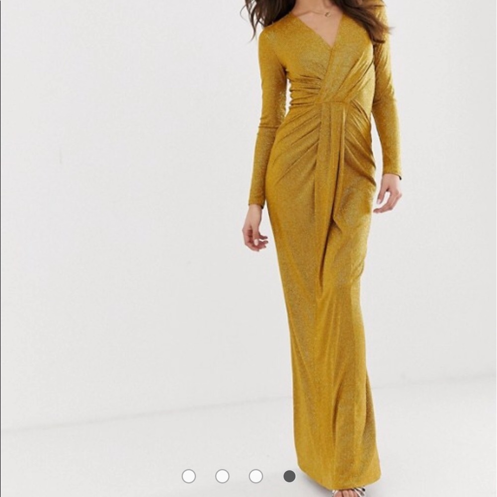 Asos Lipsy plunge front metallic gold maxi dress